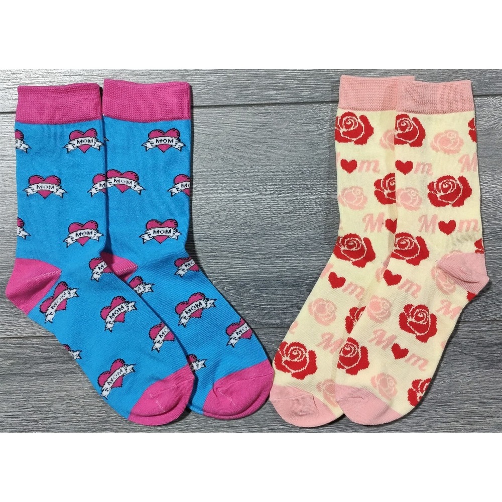 Womens Love You Mom Socks Roses Mothers Day Cute Fun Socks Fits Shoe Size 4-10